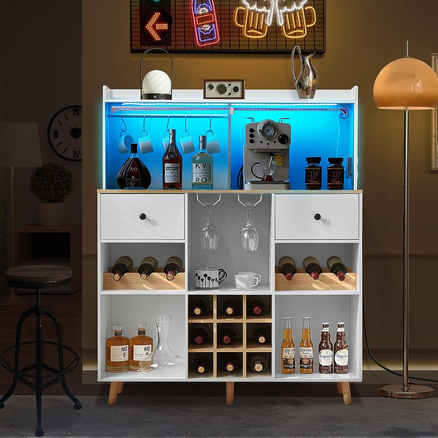 Wine Bar Cabinet with Power Ou - Home Bar Shelves 리뷰 및 가격