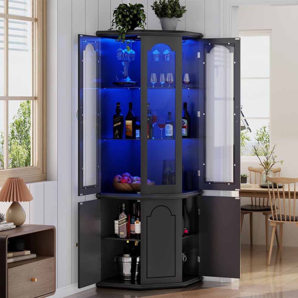Corner Bar Cabinet w LED Light - Home Bar And Cabinet 리뷰 및 가격