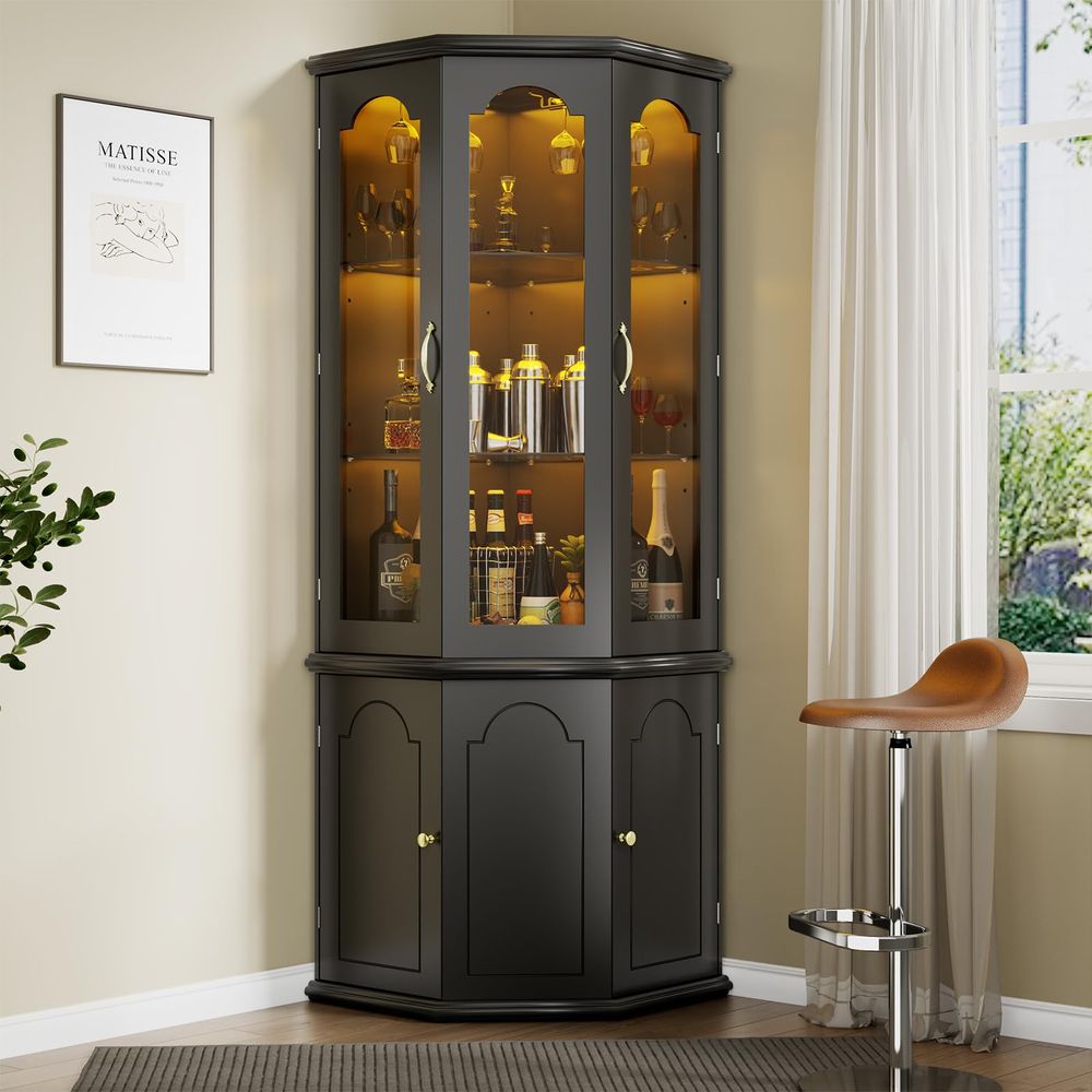 Corner Bar Cabinet w LED Light - Home Bar And Cabinet 리뷰 및 가격