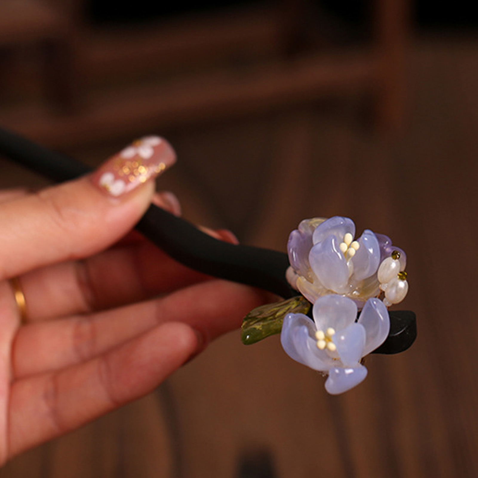 Vintage Wooden Flower Hairpin  - Old Fashioned Glass 리뷰 및 가격
