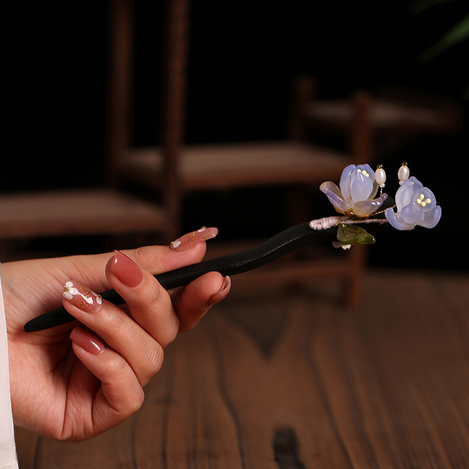 Vintage Wooden Flower Hairpin  - Old Fashioned Glass 리뷰 및 가격