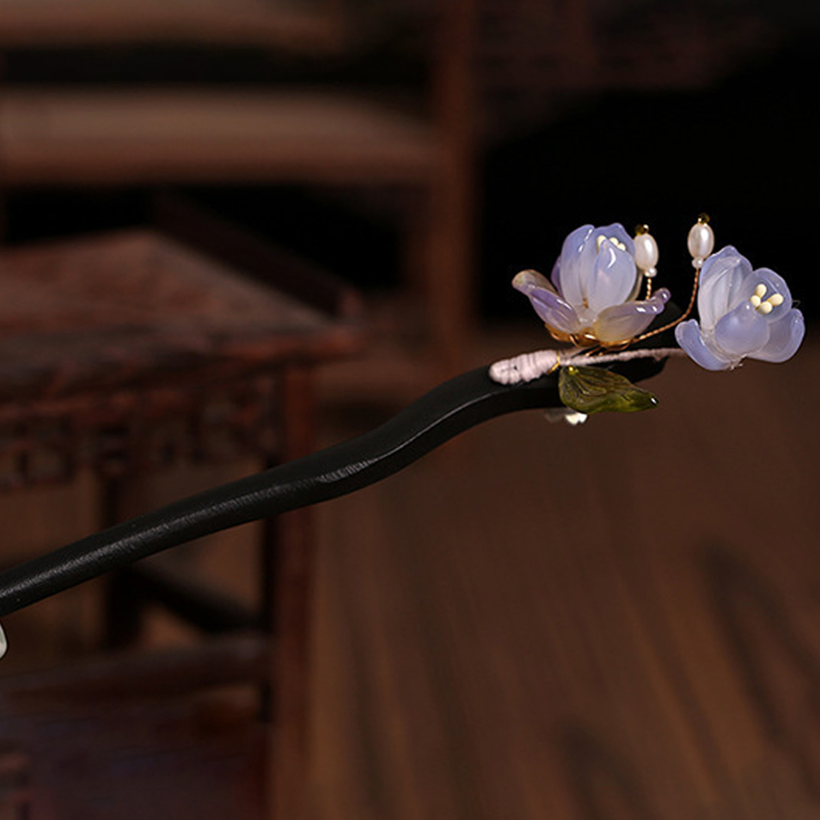 Vintage Wooden Flower Hairpin  - Old Fashioned Glass 리뷰 및 가격
